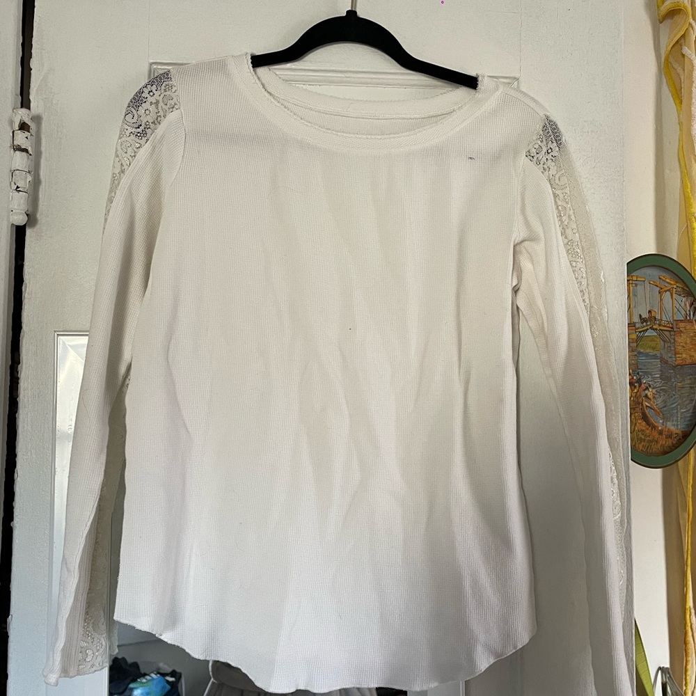 sundance lace sleeve boat neck top white